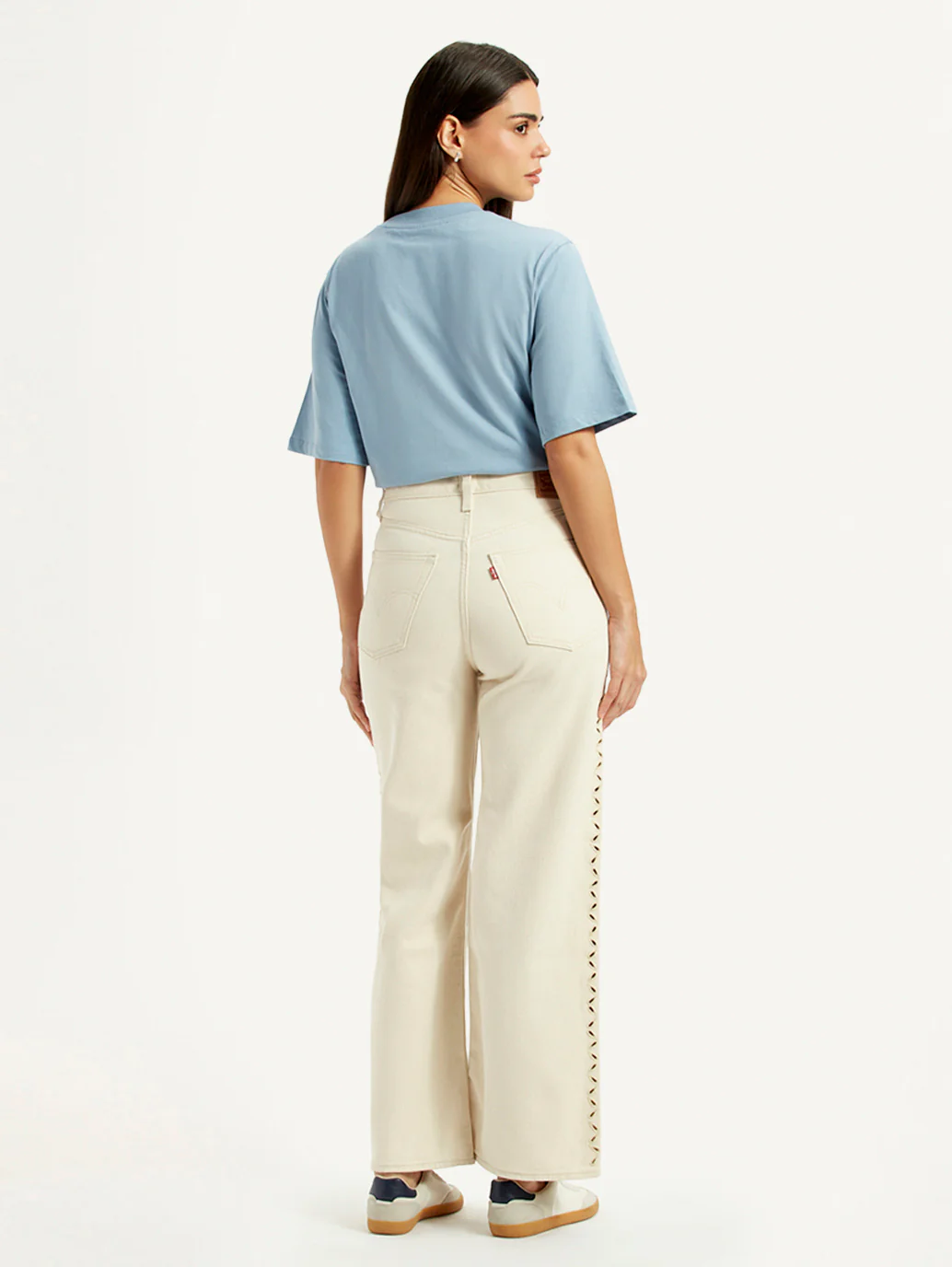 Women's Cream Ribcage Wide Leg Fit High Rise Jeans - Image 5