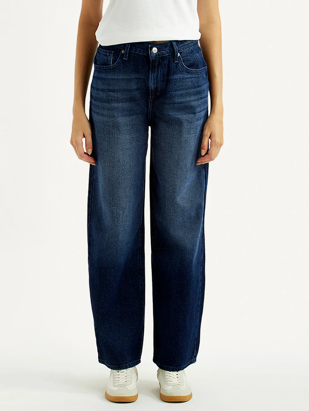 Women's Dark Blue Wide Leg Fit High Rise Jeans - Image 2