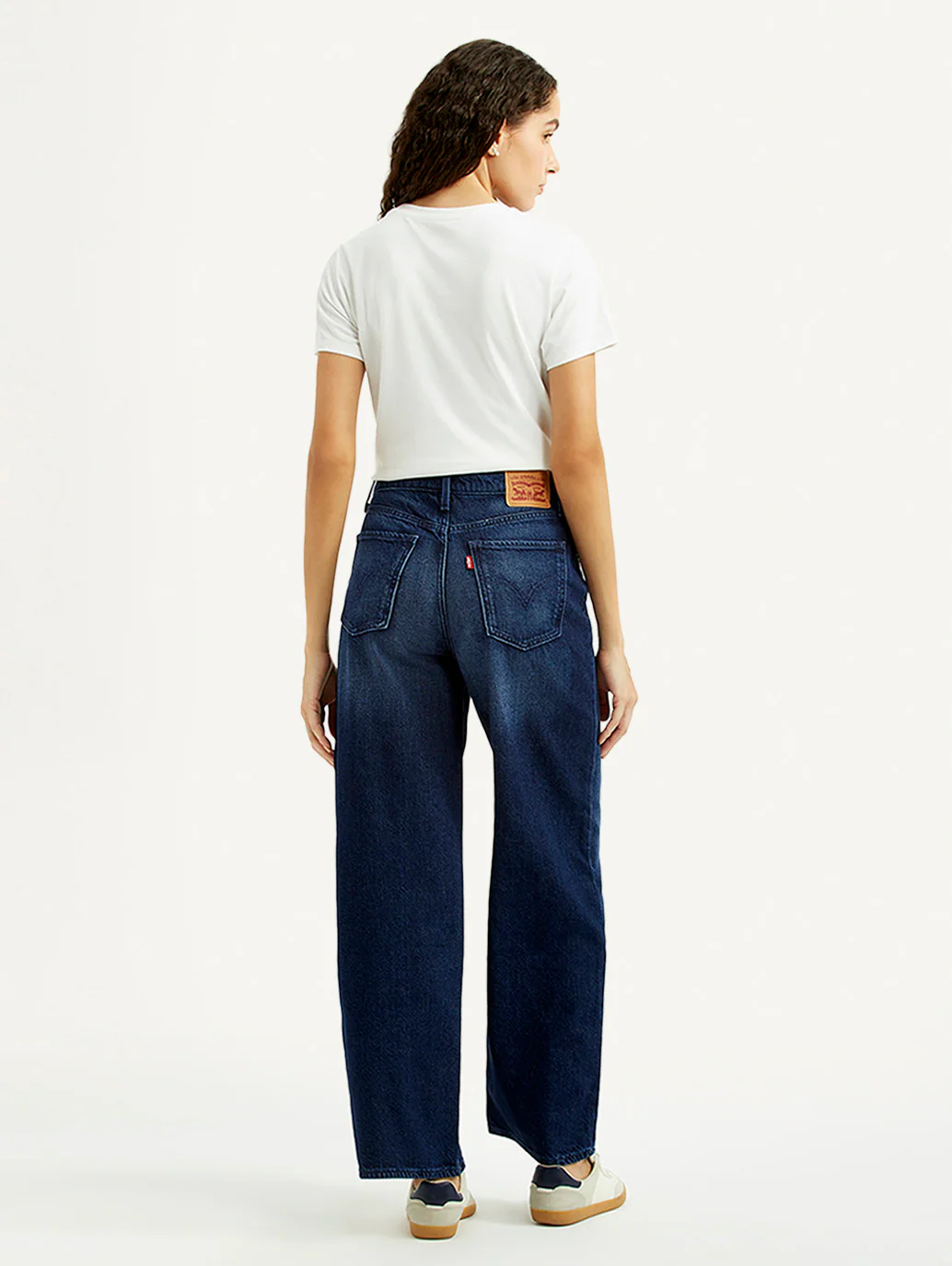 Women's Dark Blue Wide Leg Fit High Rise Jeans - Image 3