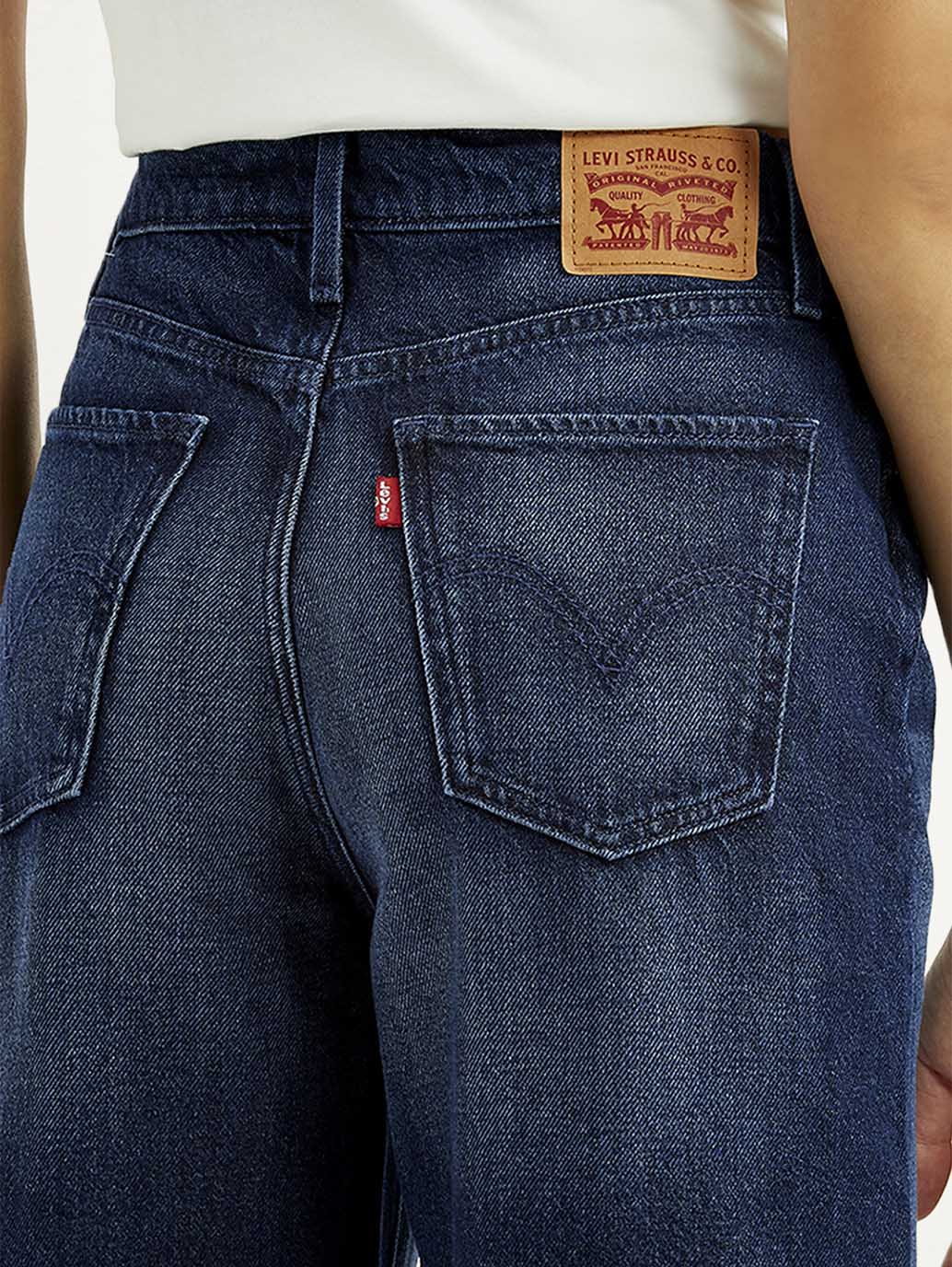 Women's Dark Blue Wide Leg Fit High Rise Jeans - Image 4