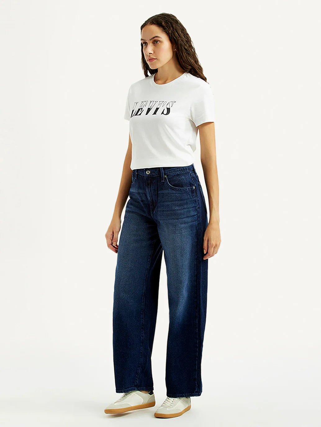 Women's Dark Blue Wide Leg Fit High Rise Jeans - Image 5