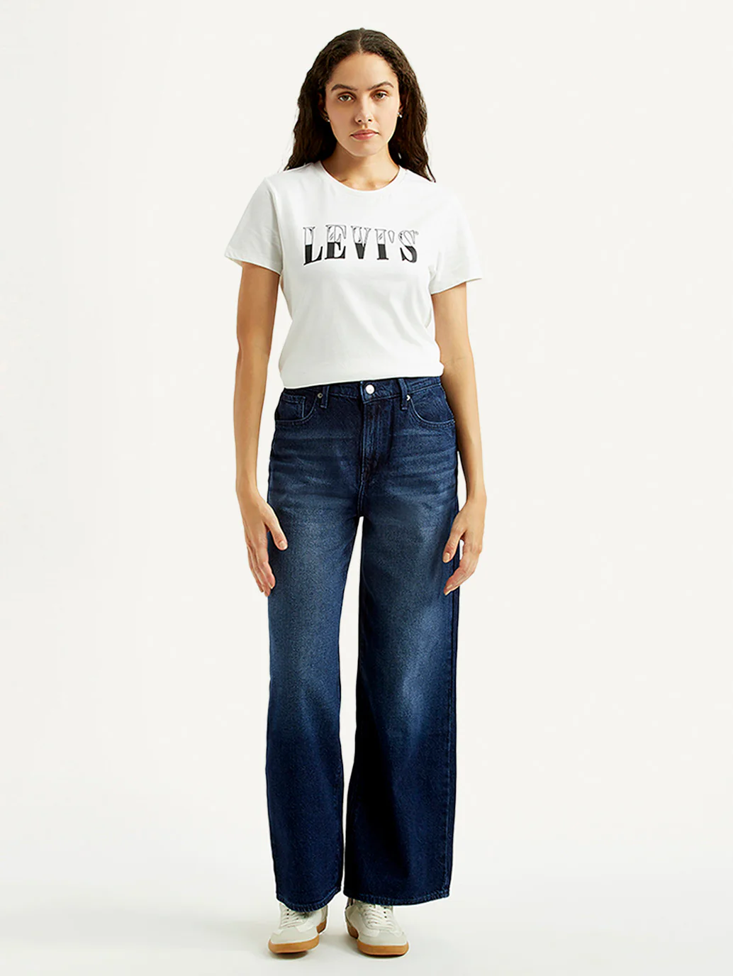 Women's Dark Blue Wide Leg Fit High Rise Jeans - Image 6