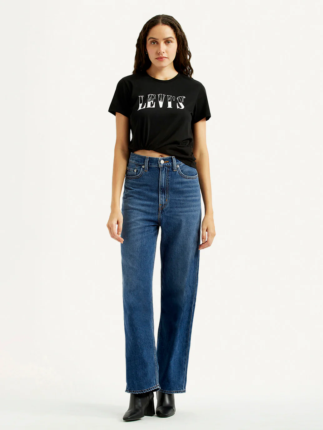 Women's Dark Blue Loose Fit High Rise Jeans