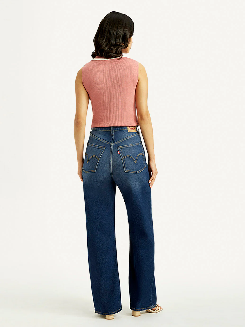Women's Dark Blue Wide Leg Fit High Rise Jeans - Image 4