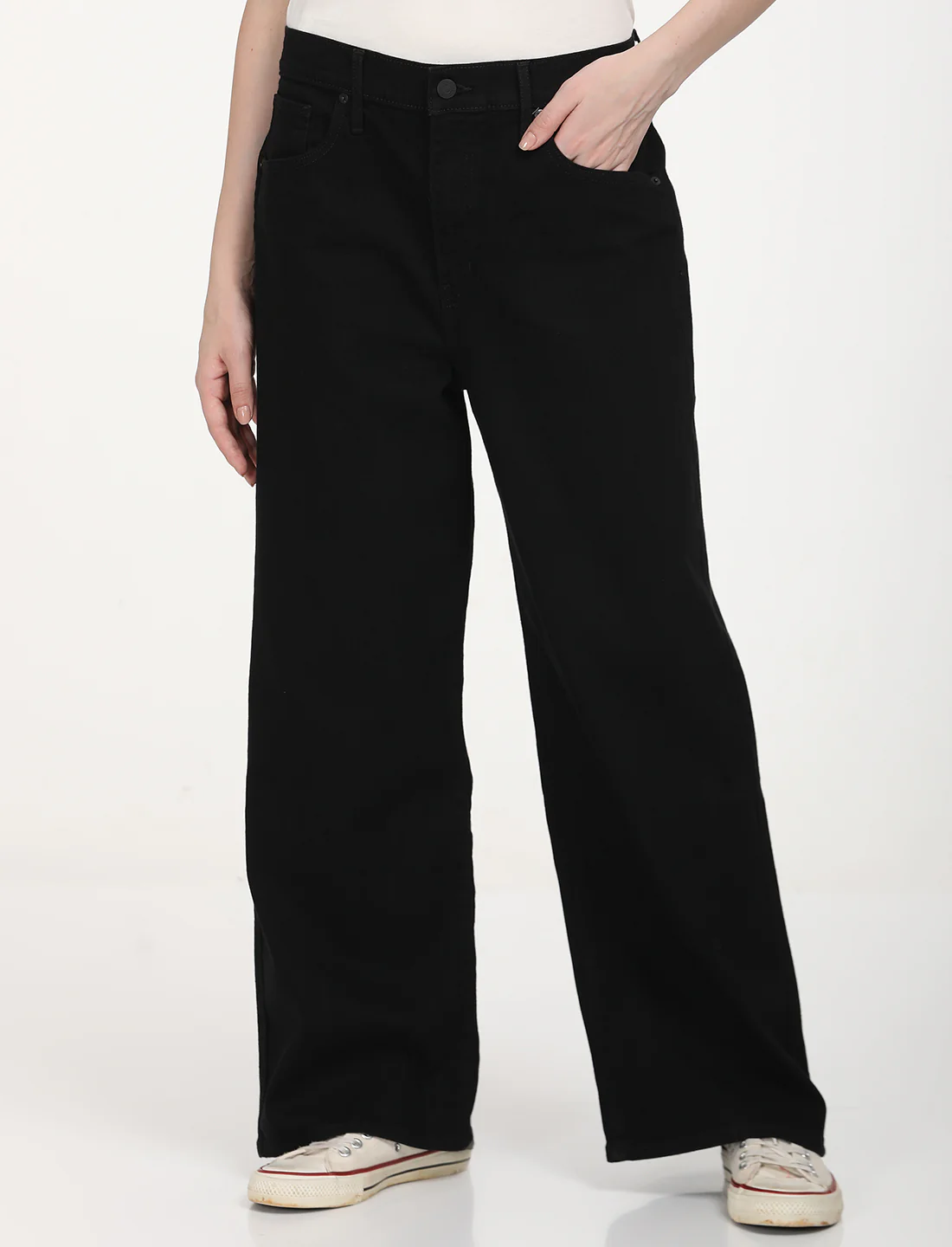 Women's Black Mile High Wide Leg Fit High Rise Jeans