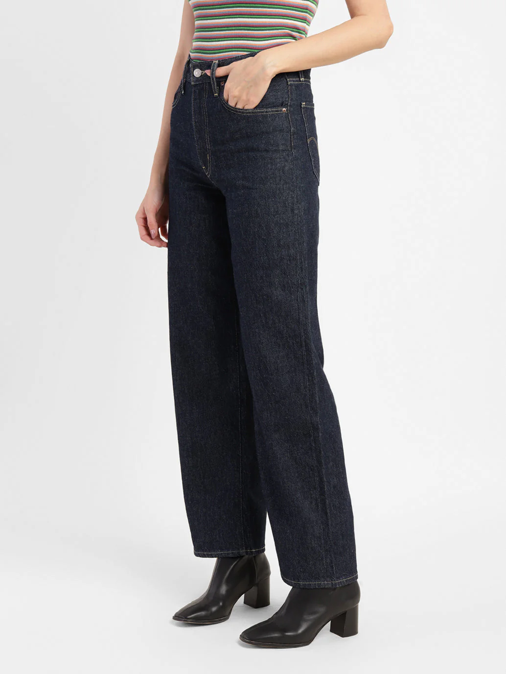 Women's Navy Blue Mile High Wide Leg Fit High Rise Jeans - Image 4