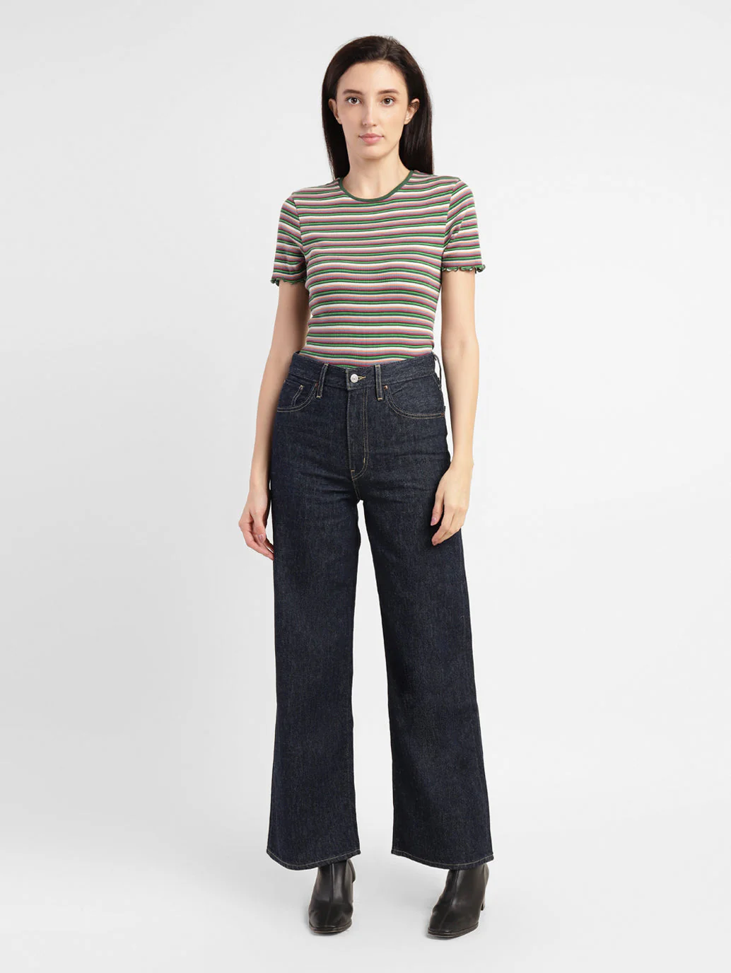 Women's Navy Blue Mile High Wide Leg Fit High Rise Jeans - Image 6