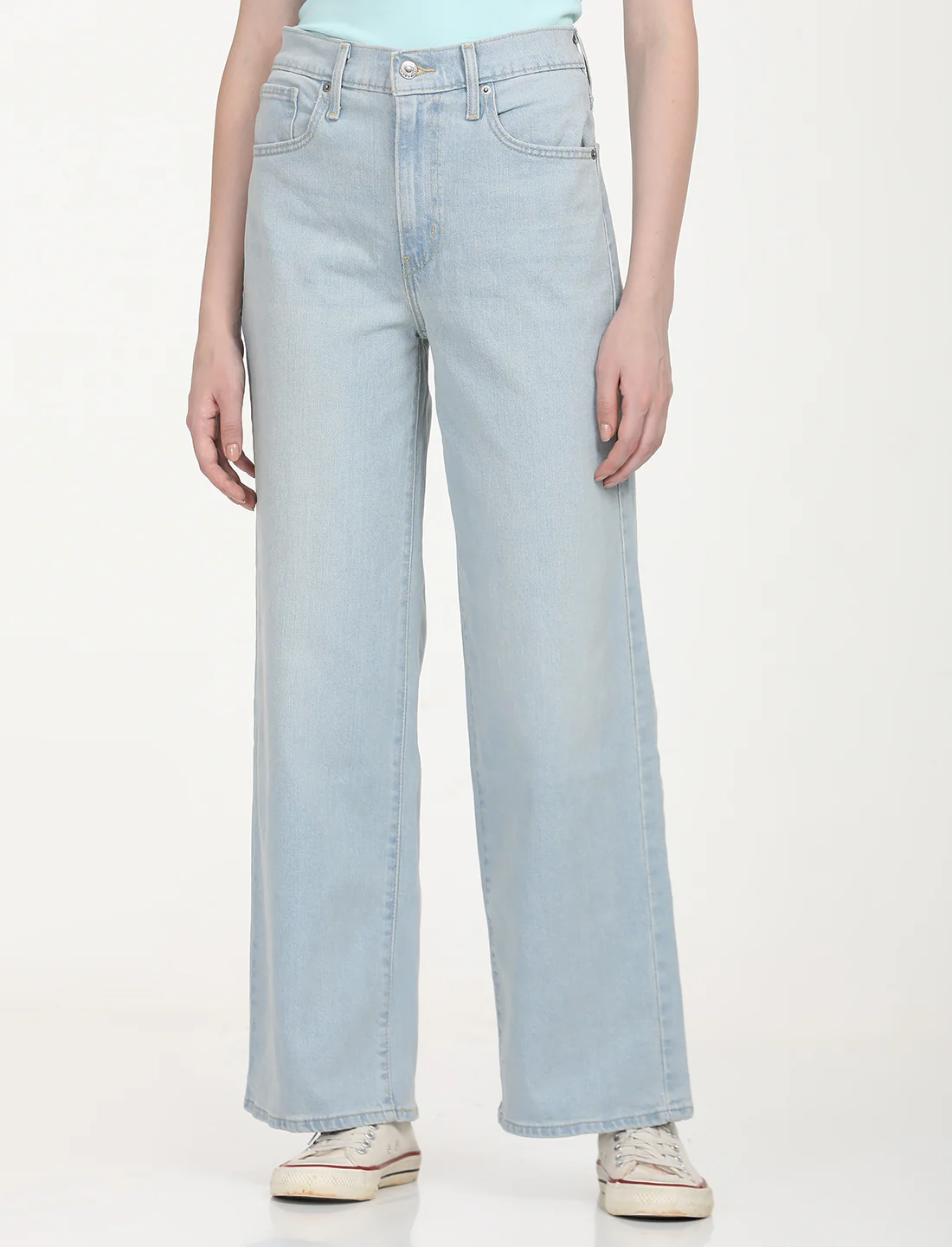 Women's Light Blue Wide Leg Fit High Rise Jeans