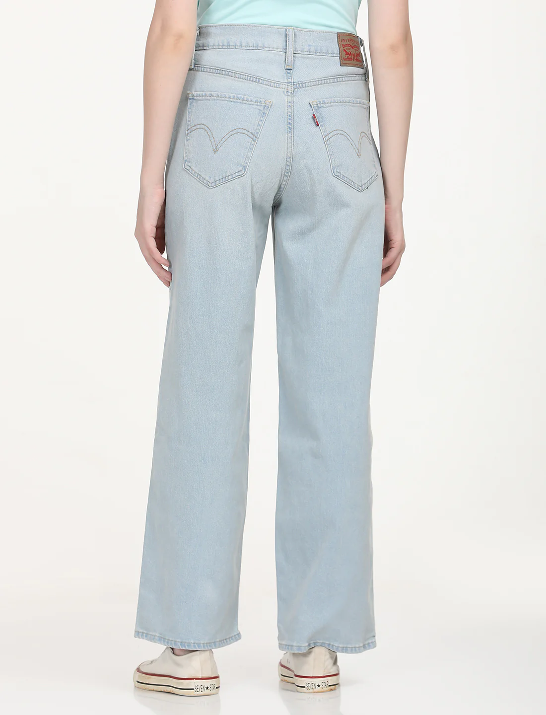 Women's Light Blue Wide Leg Fit High Rise Jeans - Image 3