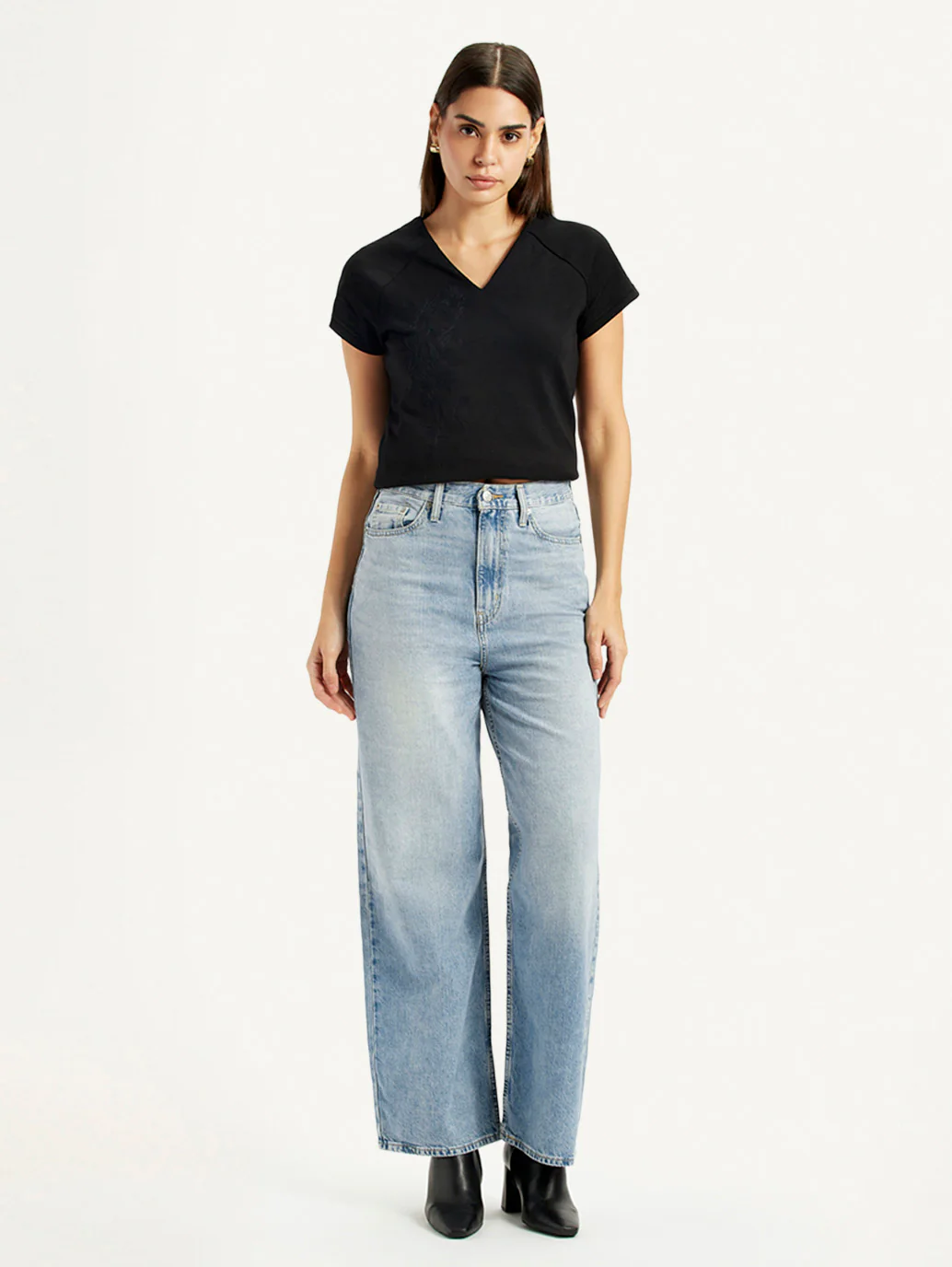 Women's High Rise Wide Leg Fit Light Blue Jeans - Image 2