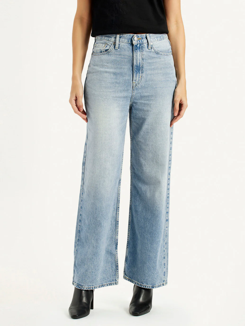 Women's High Rise Wide Leg Fit Light Blue Jeans - Image 3