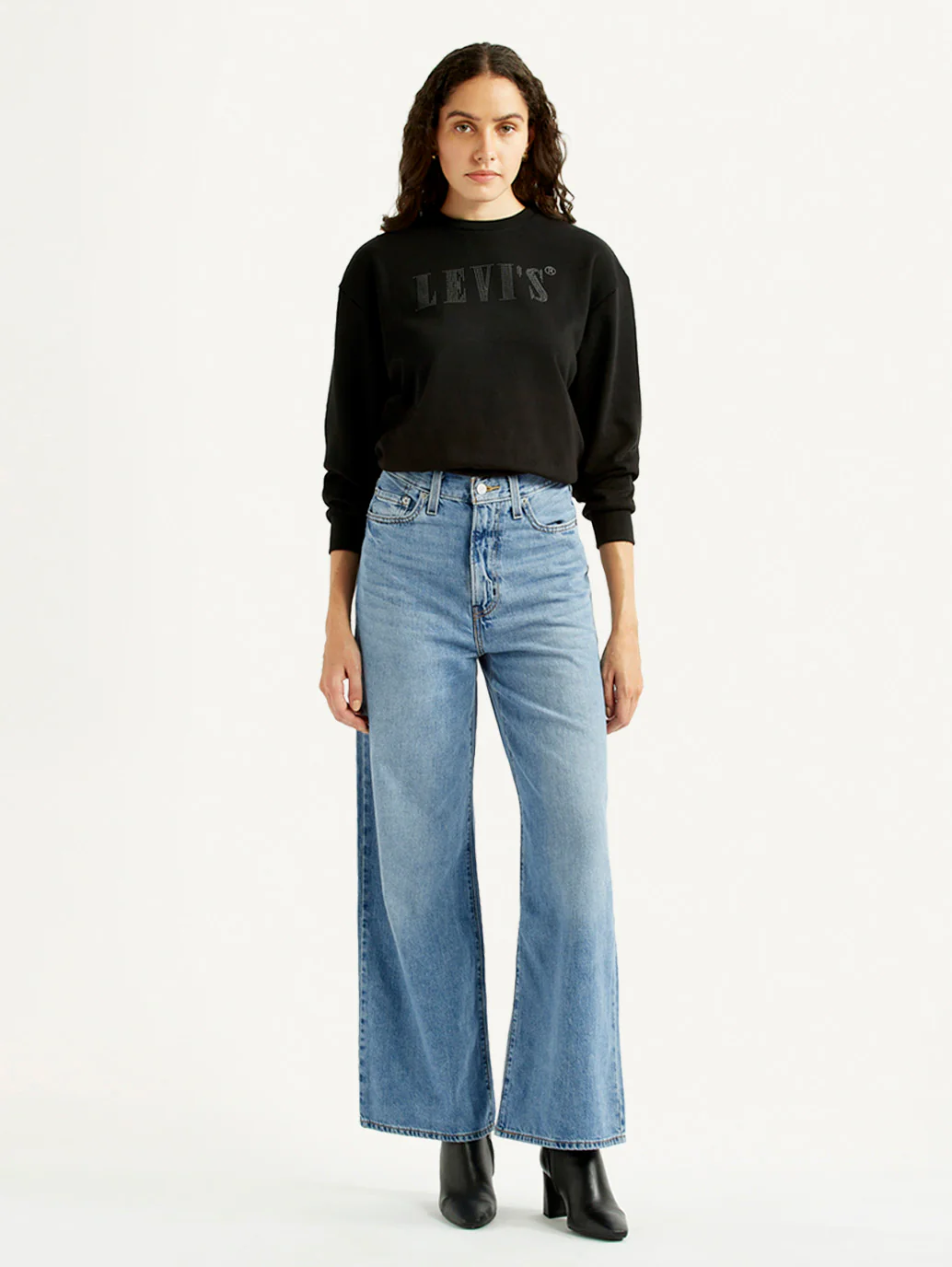 Women's Light Blue Ribcage Wide Leg Fit High Rise Jeans - Image 7