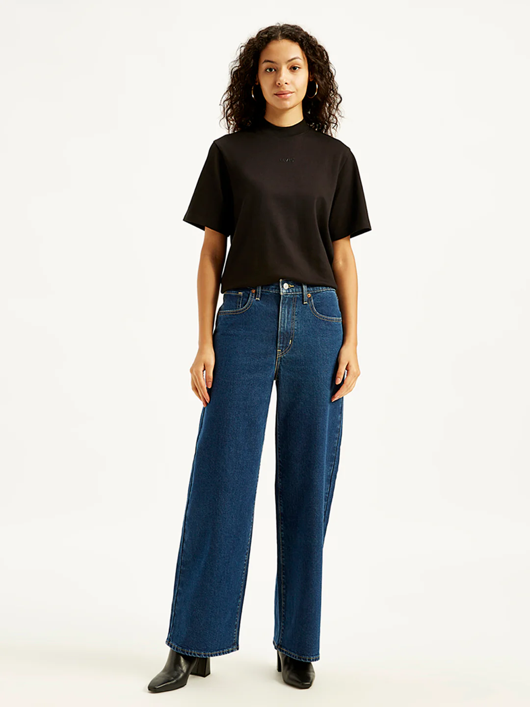 Women's Navy Blue Wide Leg Fit High Rise Jeans