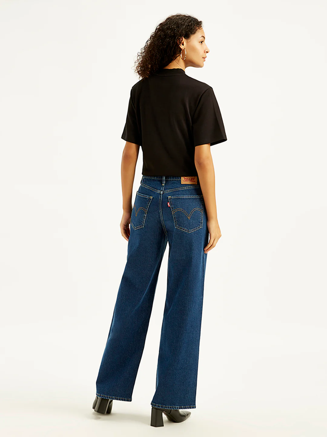 Women's Navy Blue Wide Leg Fit High Rise Jeans - Image 2