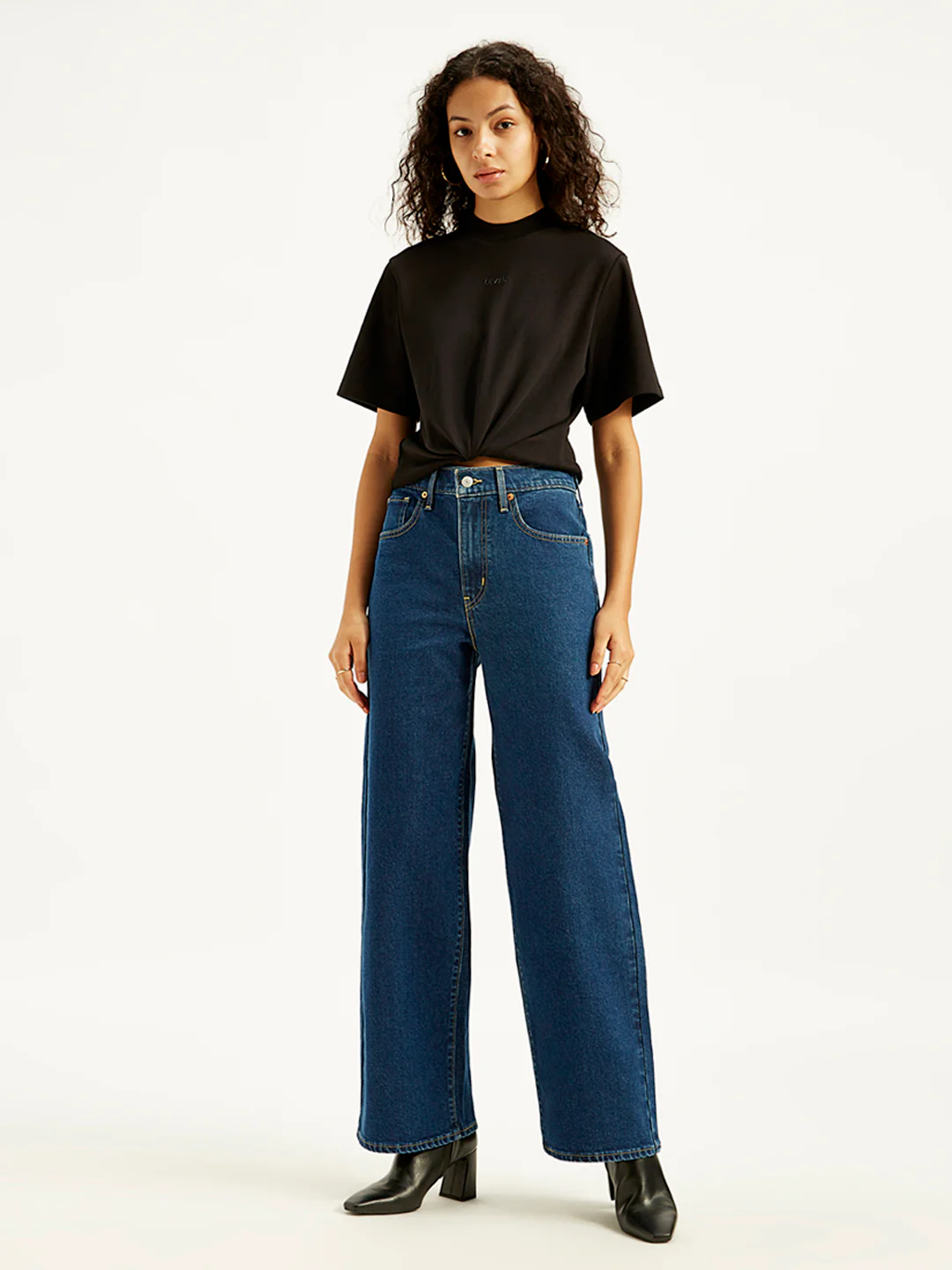 Women's Navy Blue Wide Leg Fit High Rise Jeans - Image 5