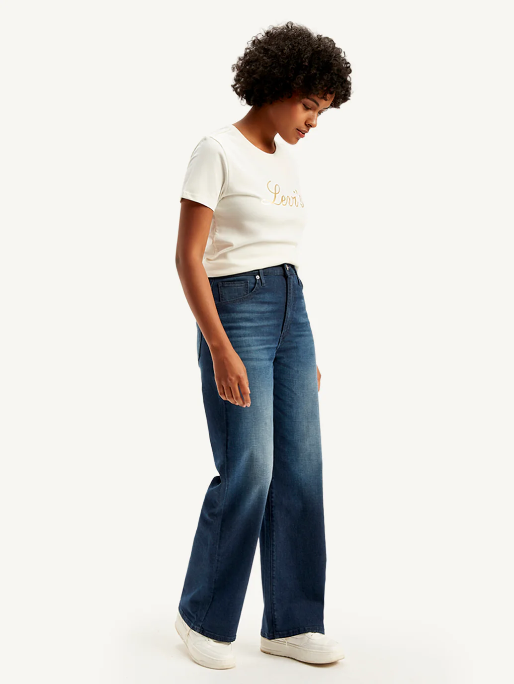 Women's Navy Blue Wide Leg Fit High Rise Jeans - Image 5