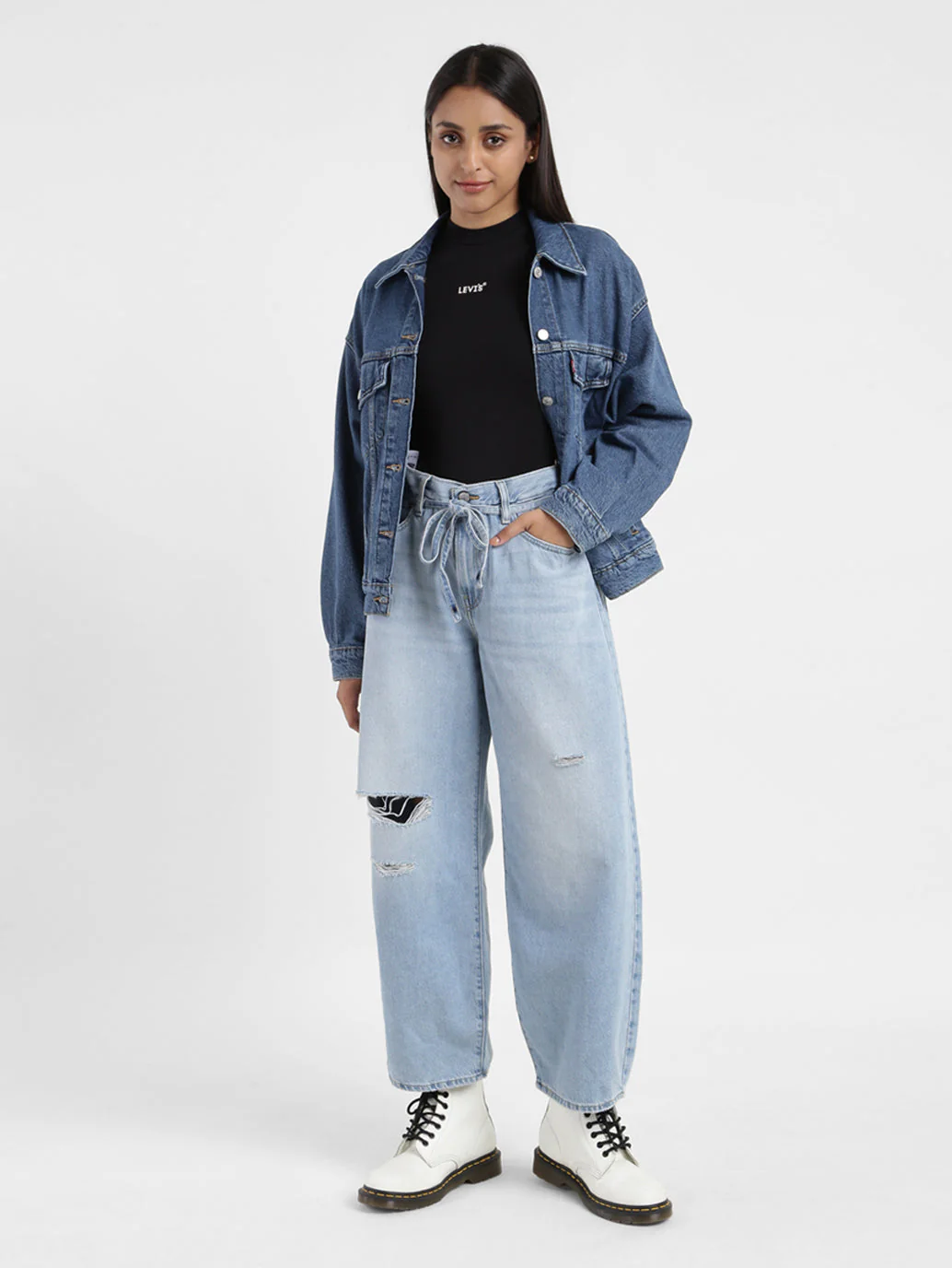 Women's Blue XL Balloon Loose Fit High Rise Jeans - Image 8