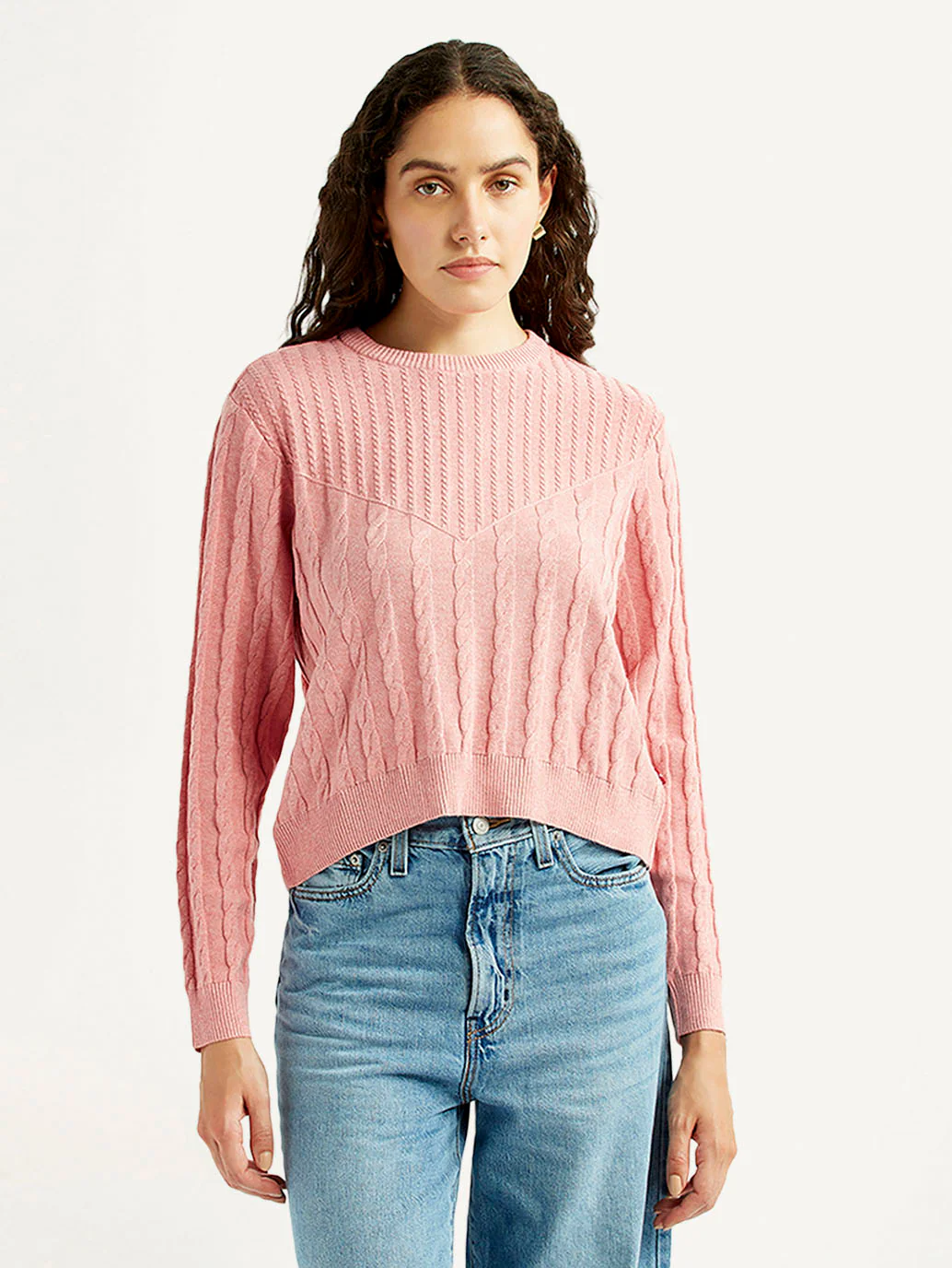 Women's Jacquard Pink Crew Neck Sweater