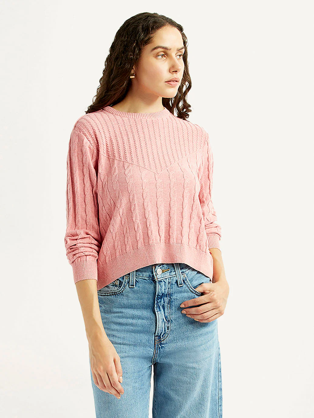 Women's Jacquard Pink Crew Neck Sweater - Image 4