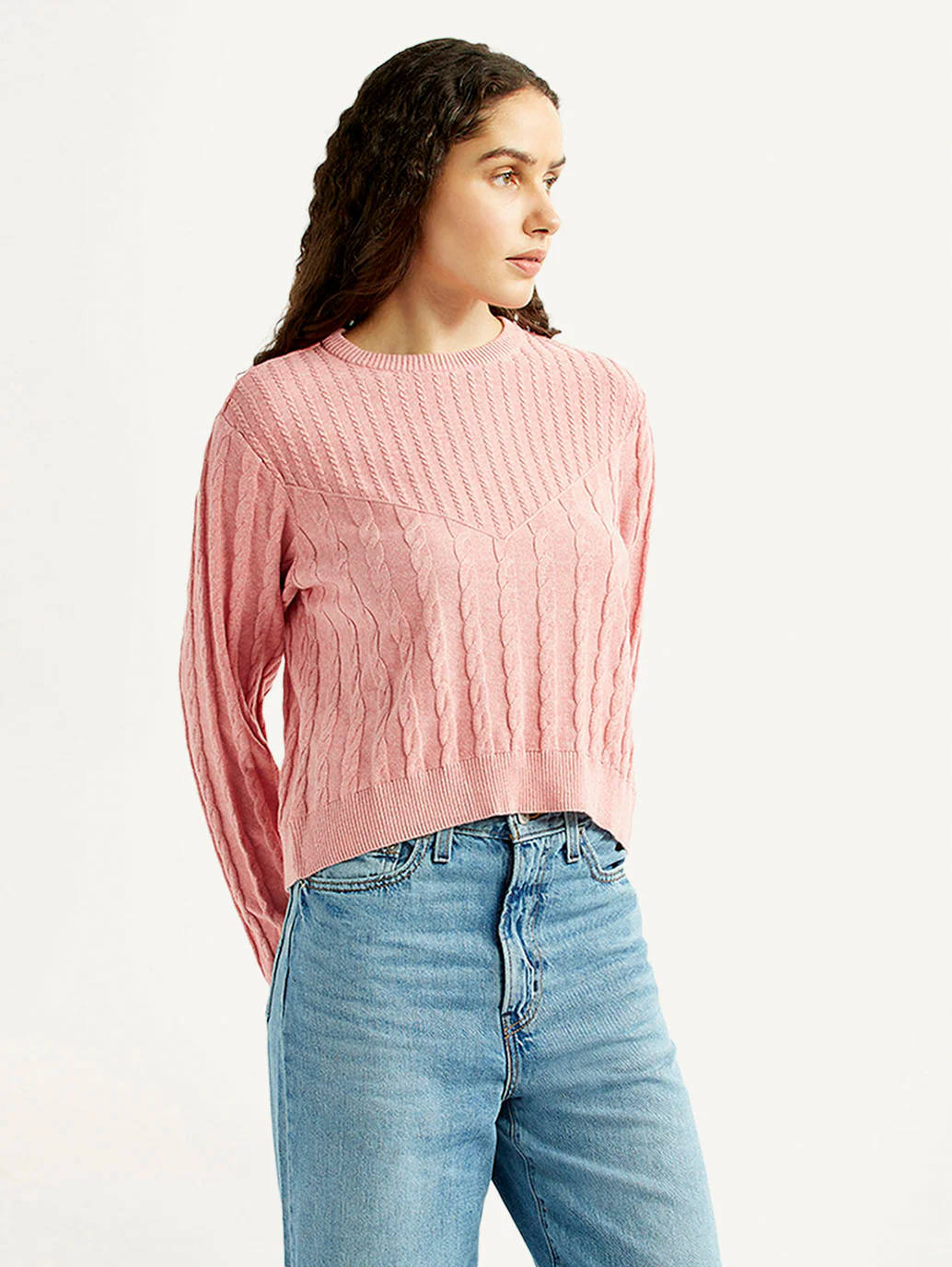 Women's Jacquard Pink Crew Neck Sweater - Image 5