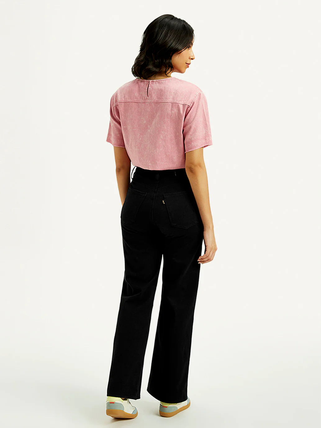 Women's Redloop Black Ribcage Bell Bottom Wide Leg Fit High Rise Jeans - Image 3