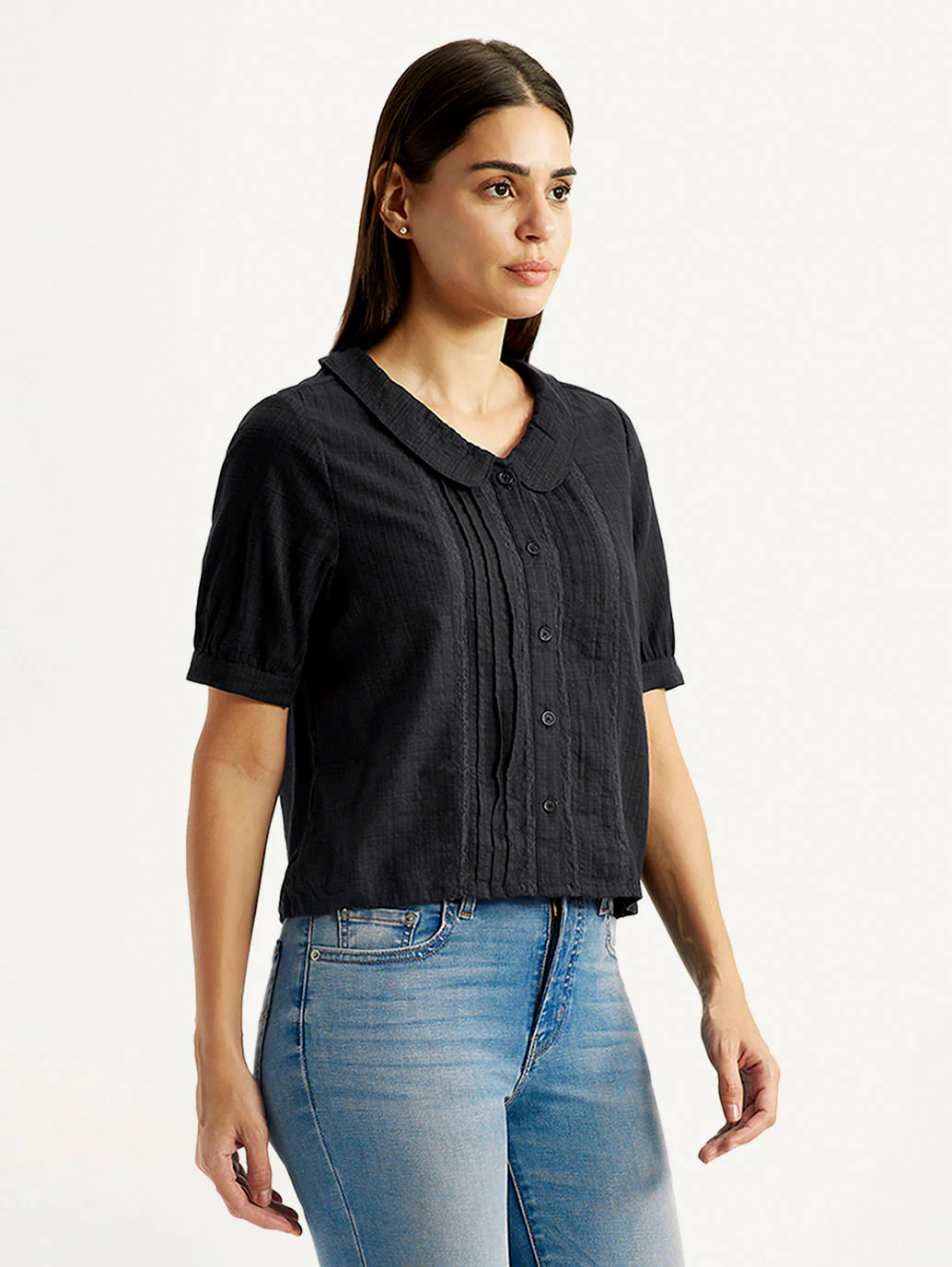 Women's Lace Black Peter Pan Collar Shirt - Image 5