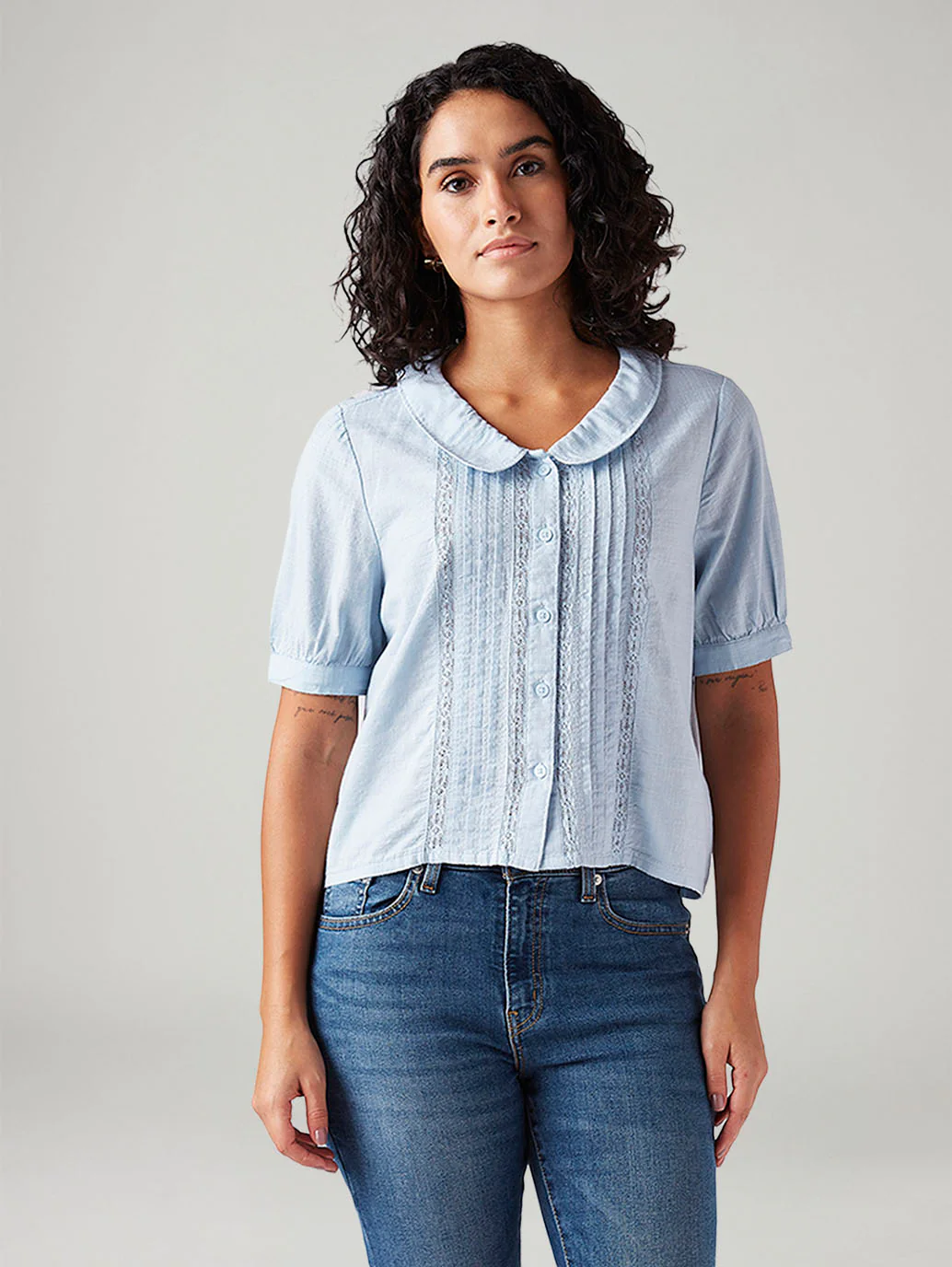 Women's Lace Regular Fit Peter Pan Collar Shirt - Image 2