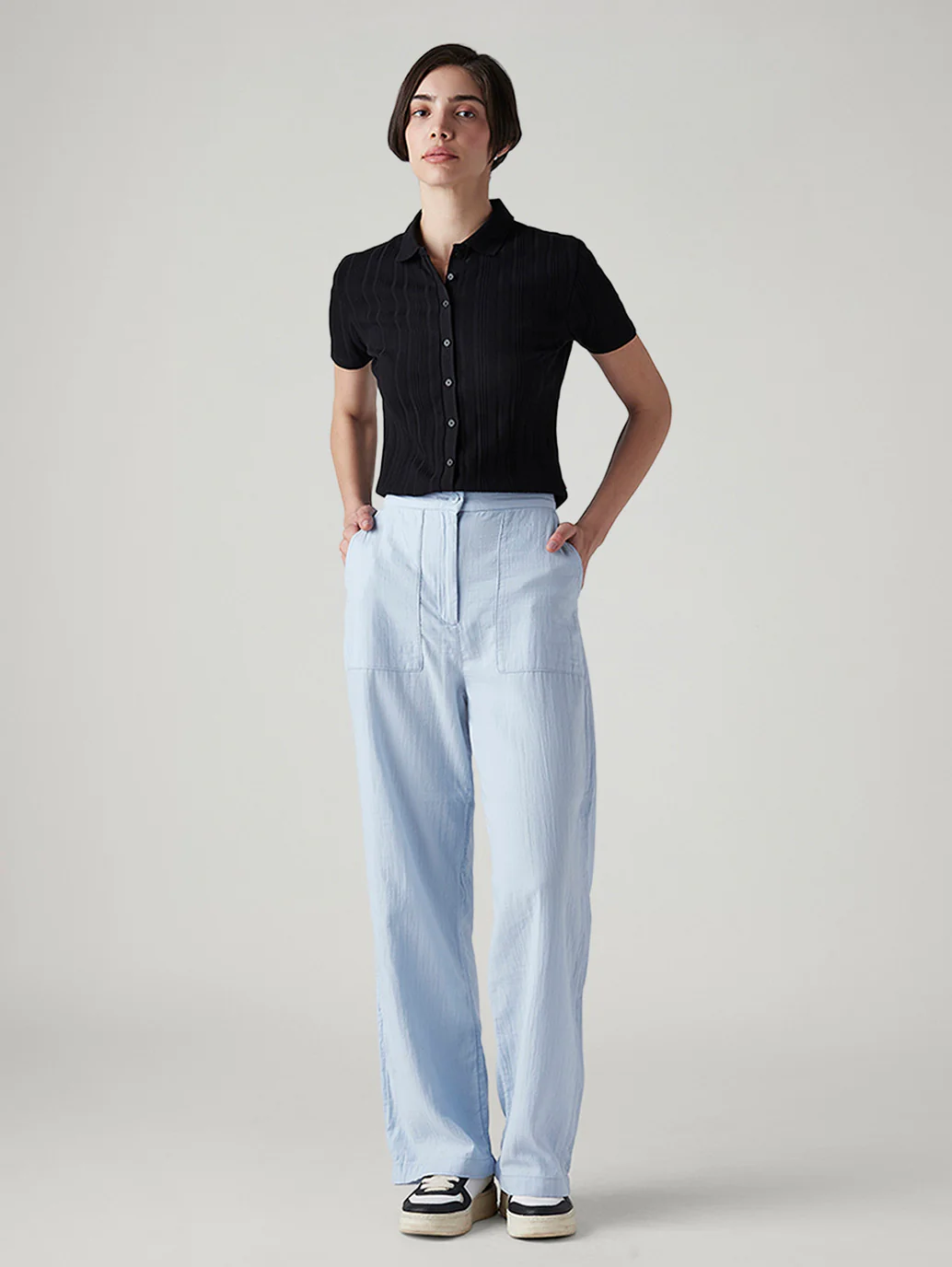 Women's Light Blue Loose Fit High Rise Cargos - Image 2