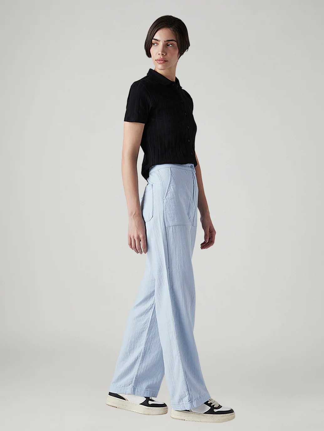 Women's Light Blue Loose Fit High Rise Cargos - Image 6