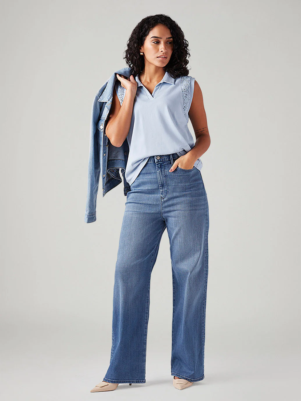 Women's Light Blue Loose Fit High Rise Redloop Jeans