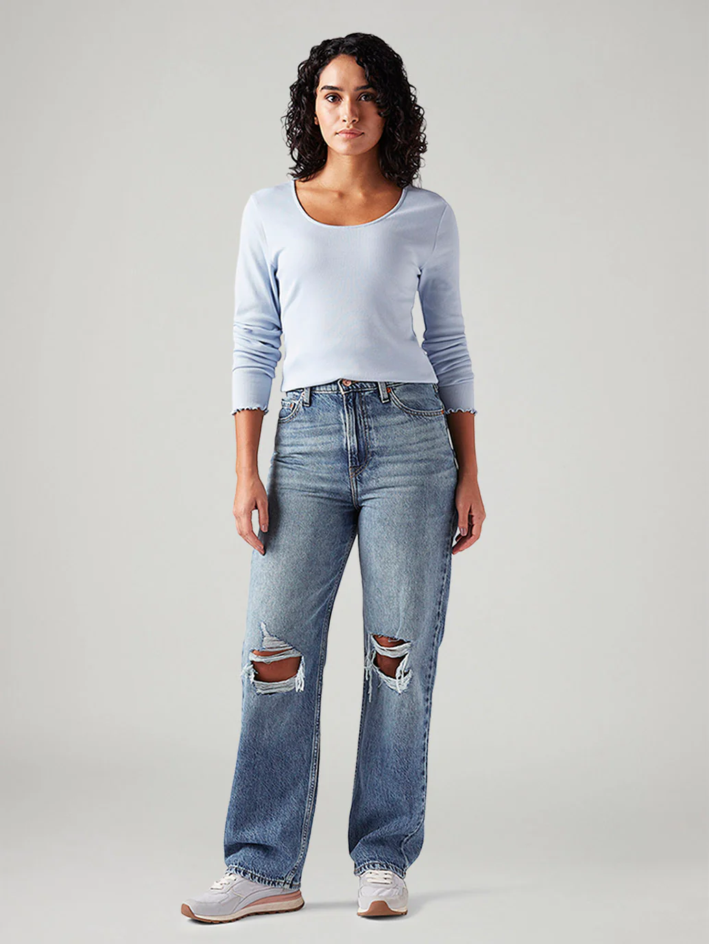 Women's Light Blue Ribcage Straight Fit High Rise Jeans - Image 2
