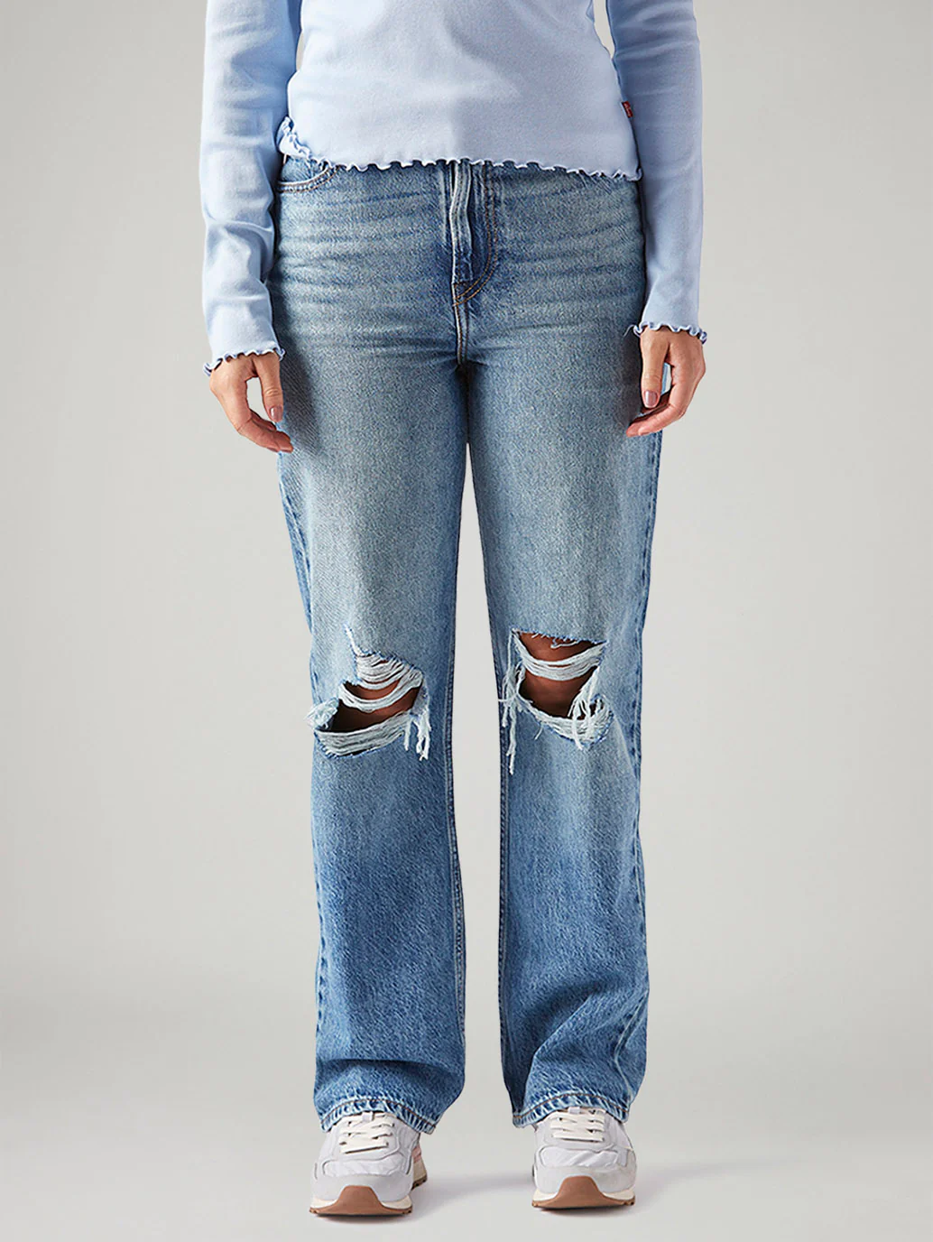 Women's Light Blue Ribcage Straight Fit High Rise Jeans - Image 3
