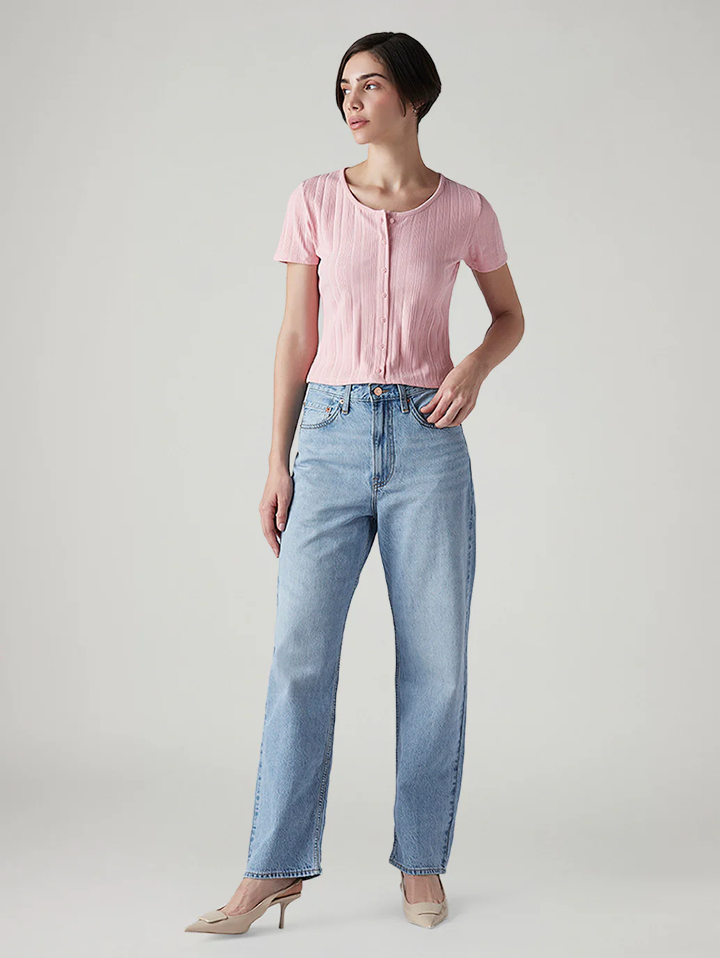 Women's Light Blue Ribcage Straight Fit High Rise Jeans - Image 2