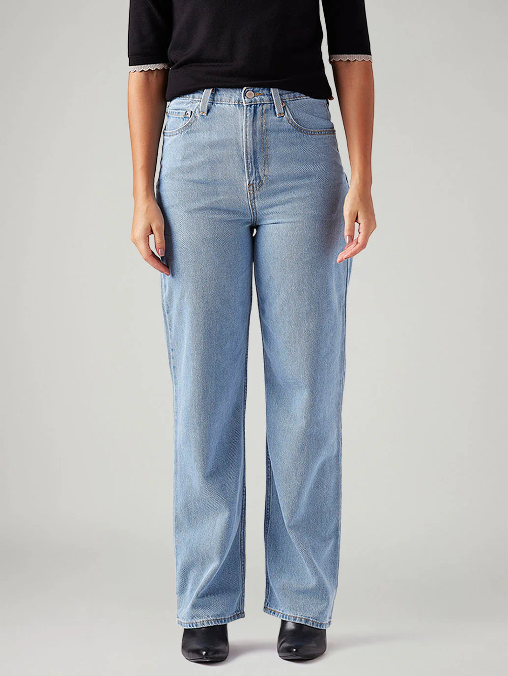 Women's Light Blue Ribcage Straight Fit High Rise Jeans - Image 3