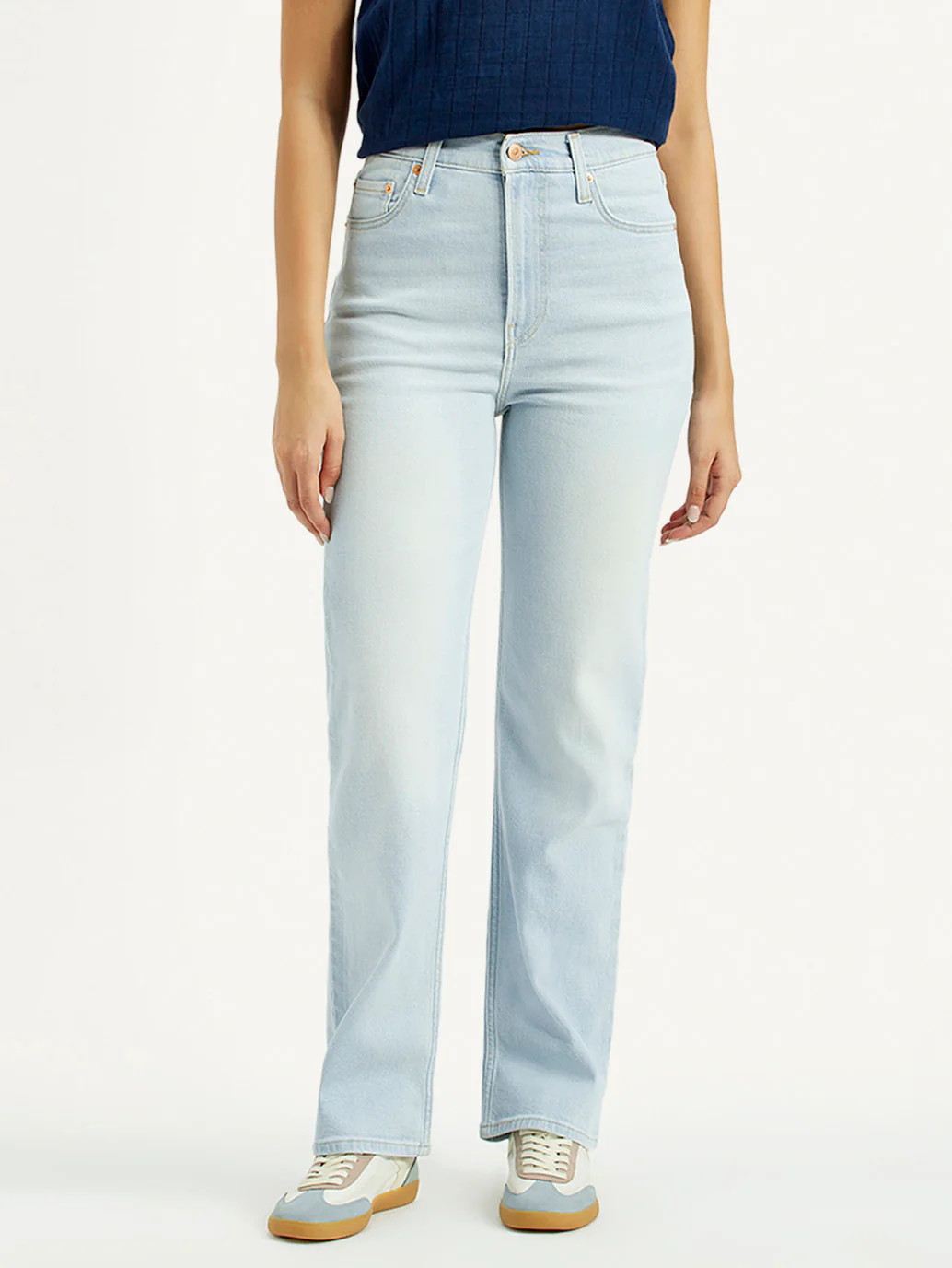 Women's Light Blue Ribcage Straight Fit High Rise Jeans - Image 2