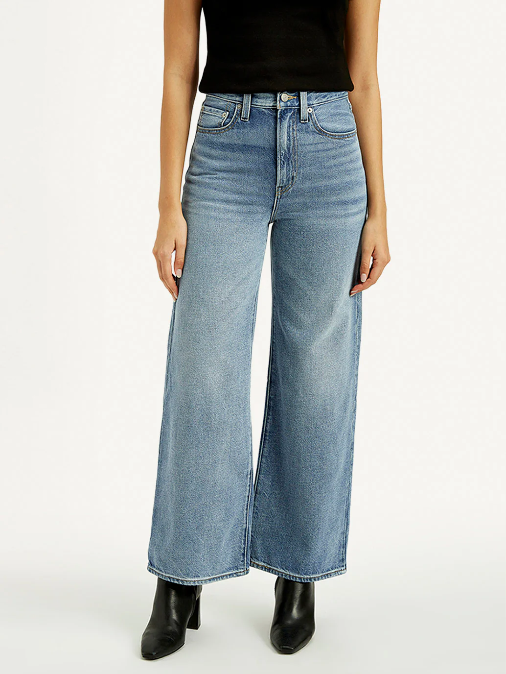 Women's Light Indigo Ribcage Wide Leg Fit High Rise Jeans - Image 2
