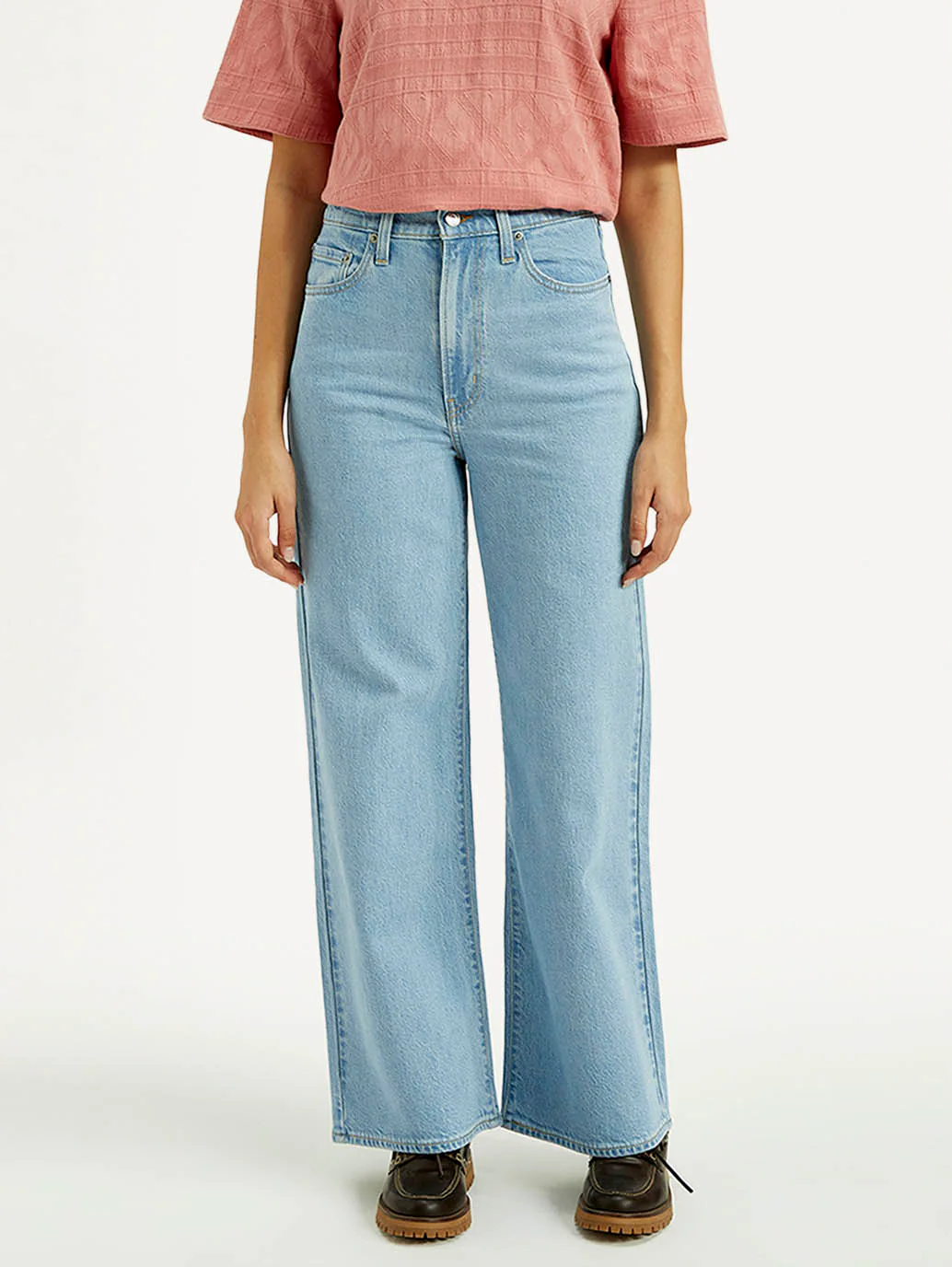 Women's Light Indigo Ribcage Wide Leg Fit High Rise Jeans - Image 2