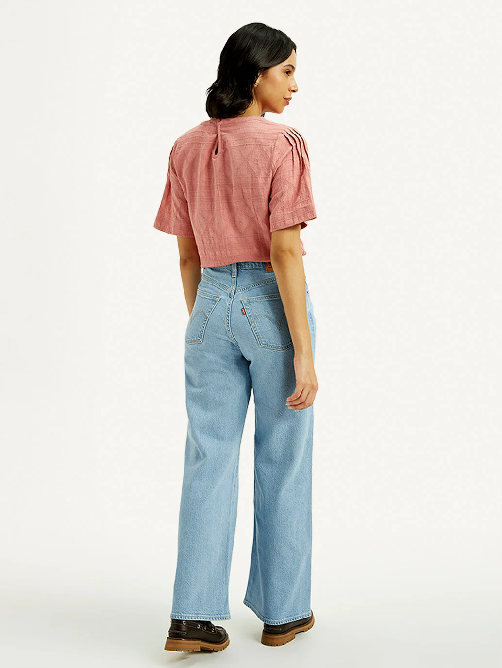 Women's Light Indigo Ribcage Wide Leg Fit High Rise Jeans - Image 3