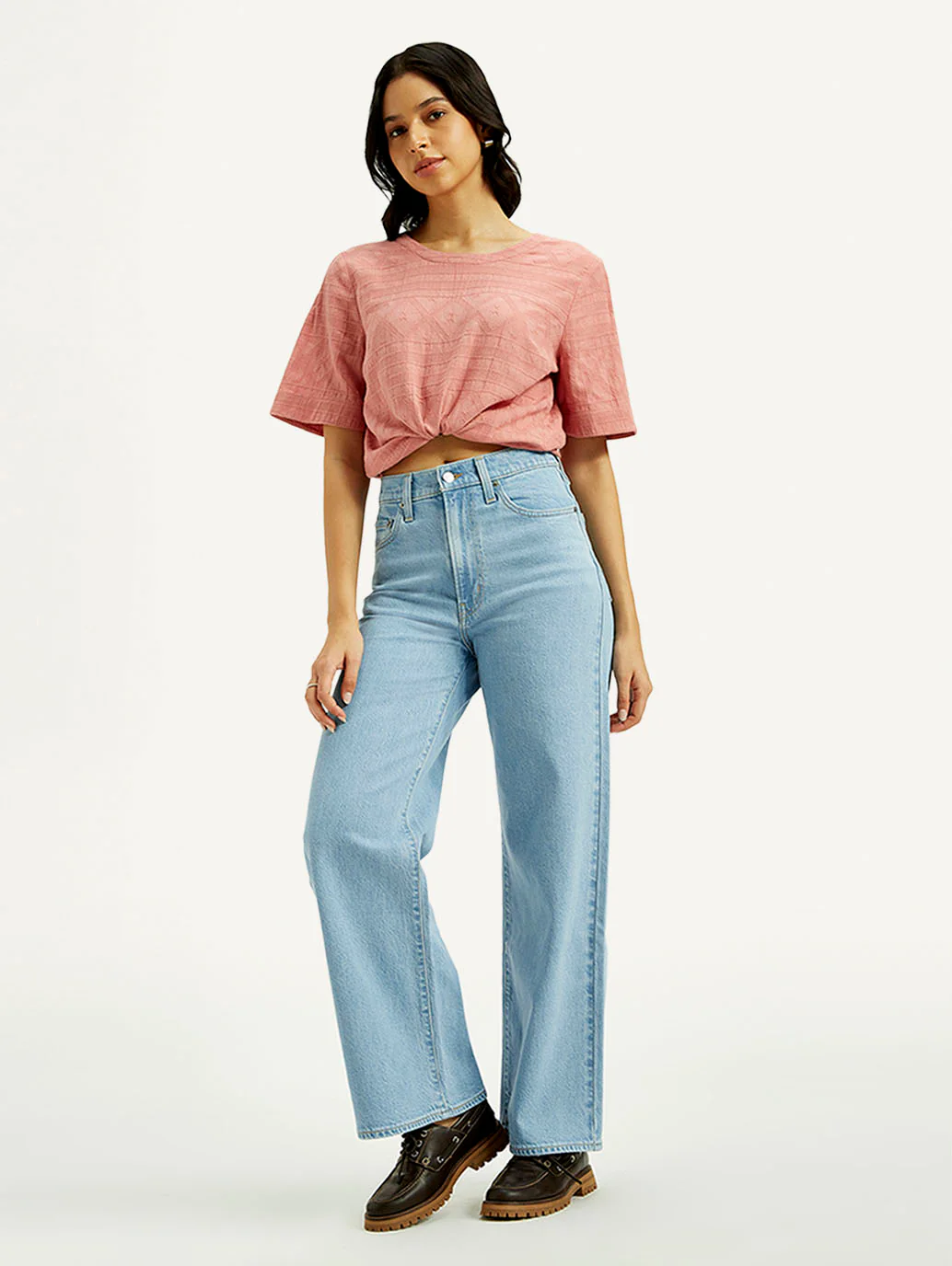Women's Light Indigo Ribcage Wide Leg Fit High Rise Jeans - Image 6