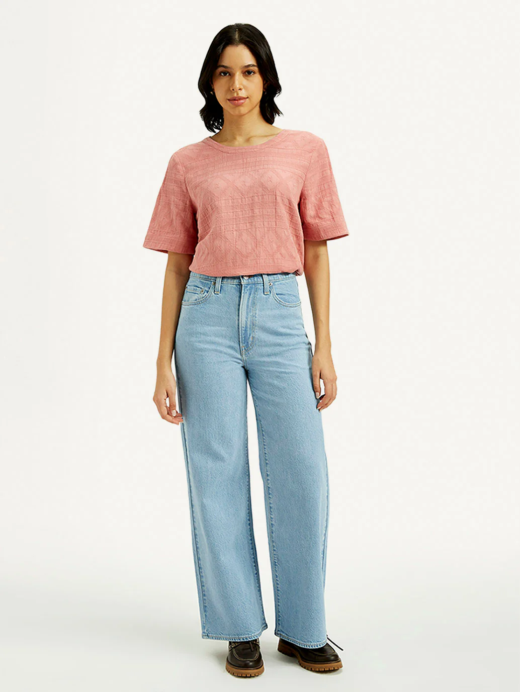 Women's Light Indigo Ribcage Wide Leg Fit High Rise Jeans - Image 7