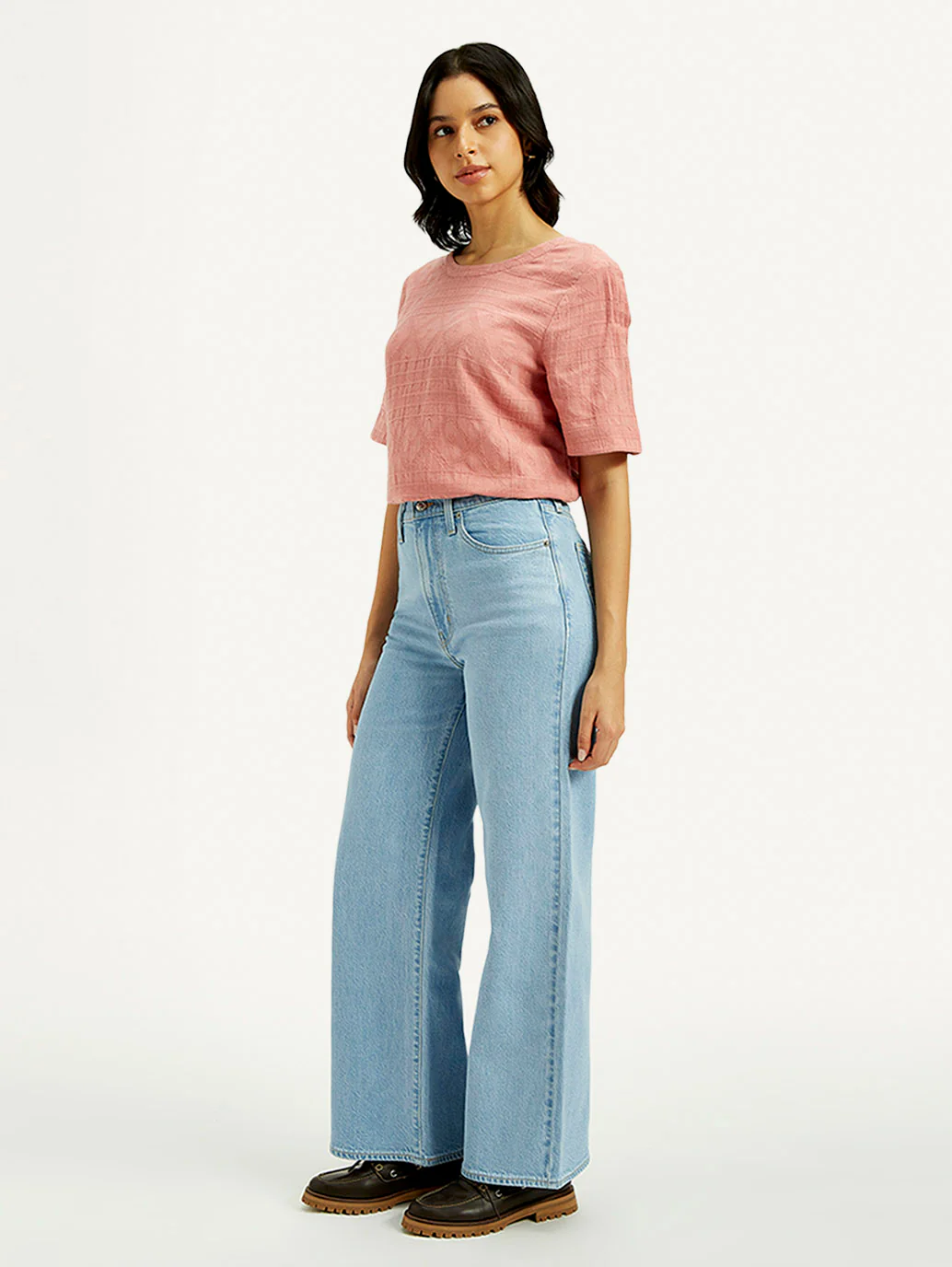 Women's Light Indigo Ribcage Wide Leg Fit High Rise Jeans - Image 8