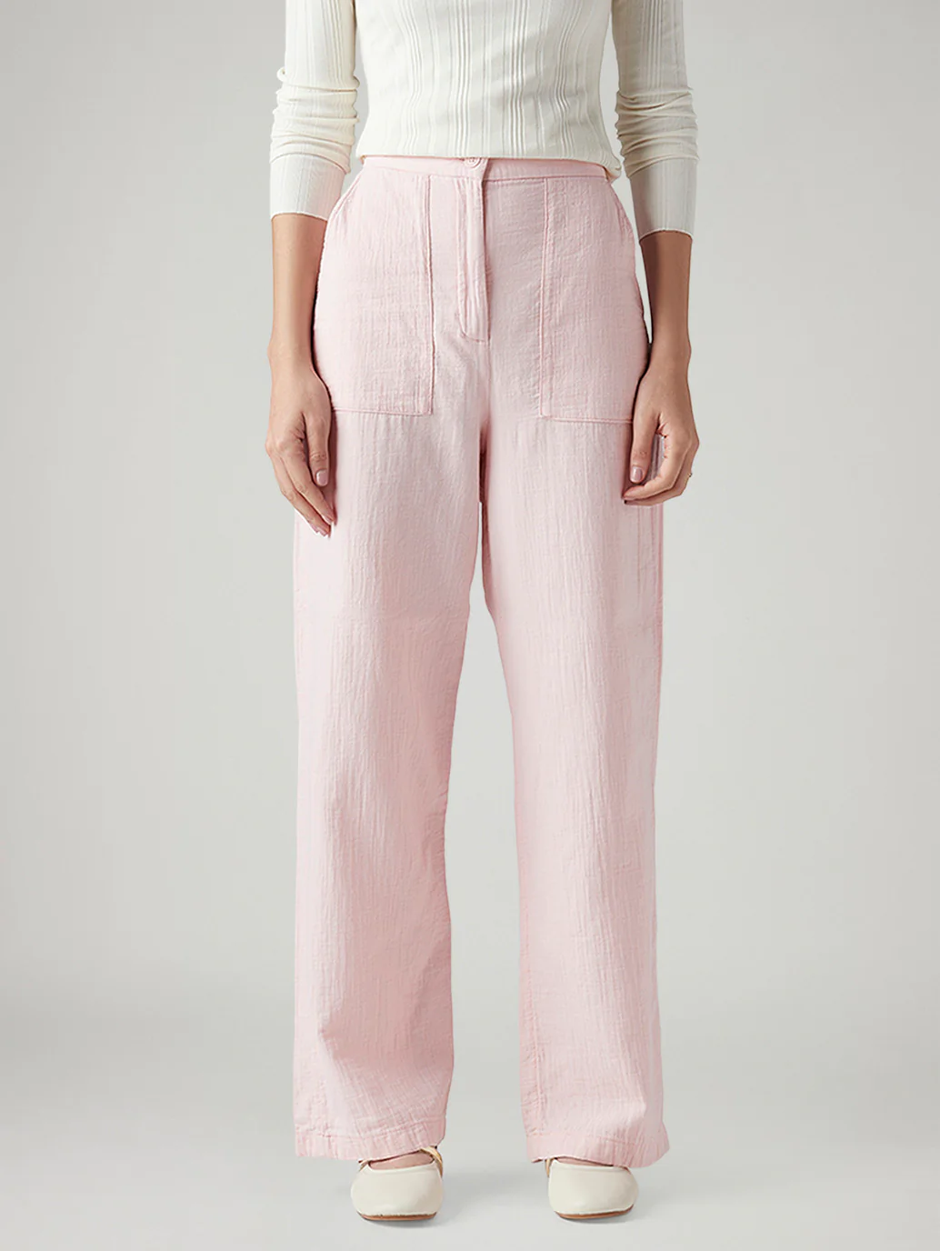 Women's Light Pink Loose Fit High Rise Cargos - Image 3