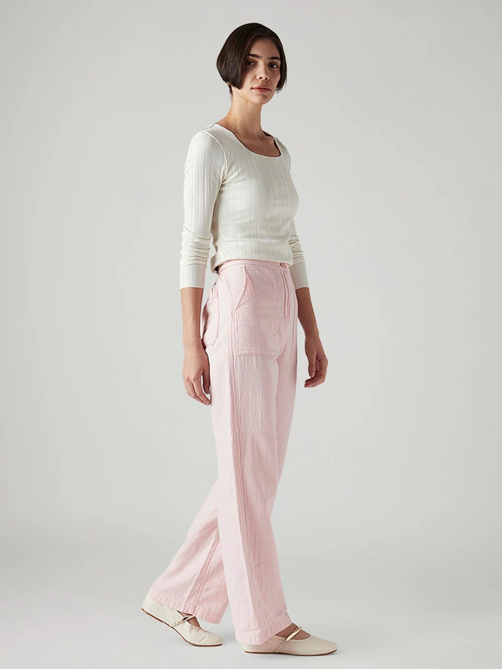 Women's Light Pink Loose Fit High Rise Cargos - Image 6