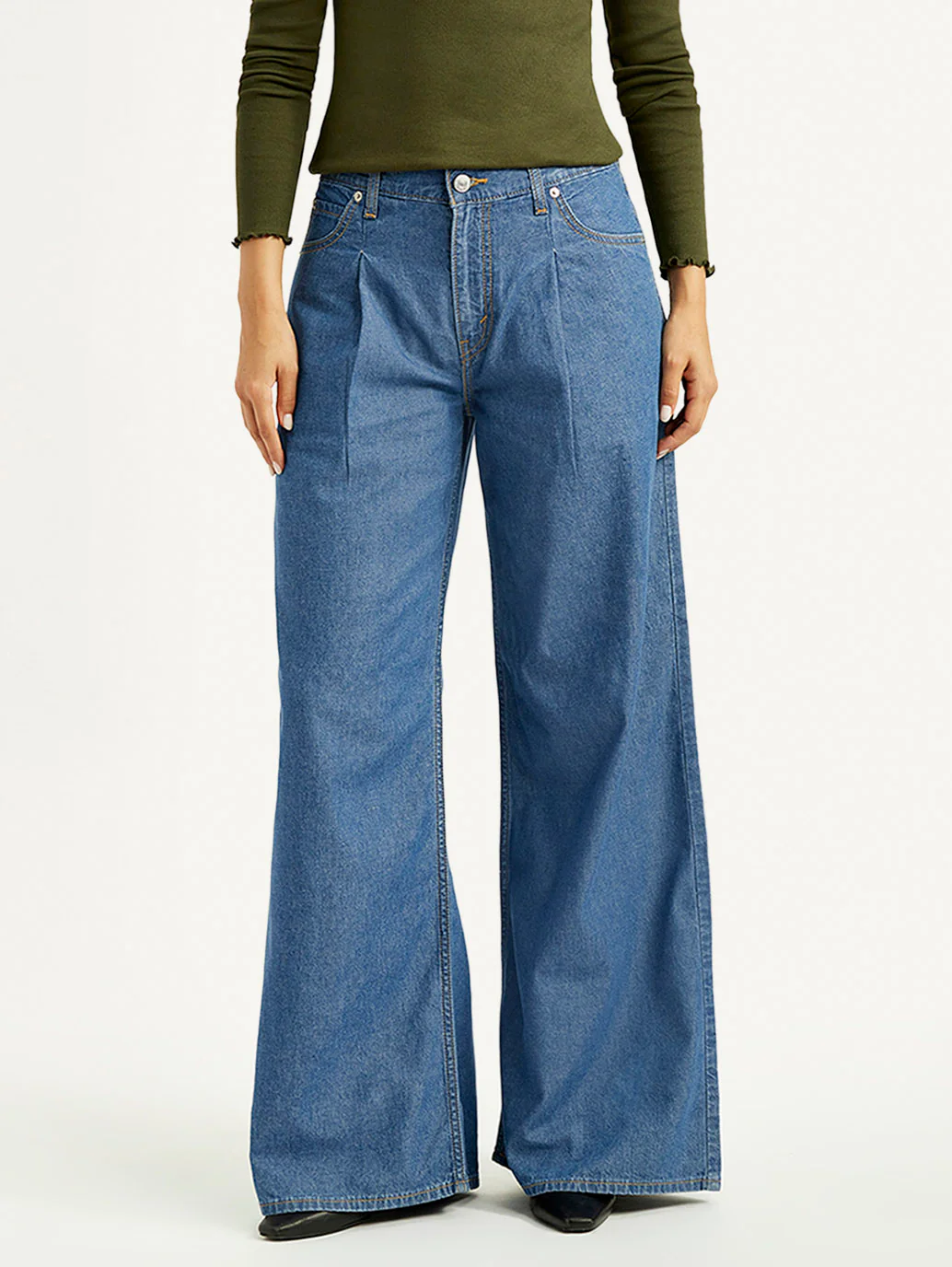 Women's Mid Indigo Baggy Fit High Rise Jeans - Image 2