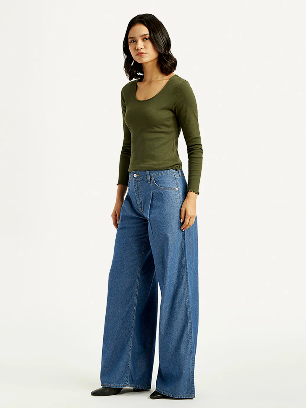 Women's Mid Indigo Baggy Fit High Rise Jeans - Image 5