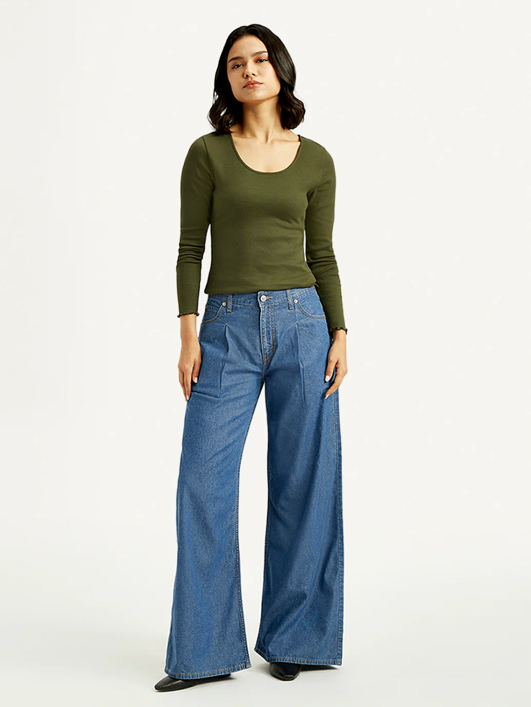 Women's Mid Indigo Baggy Fit High Rise Jeans - Image 6