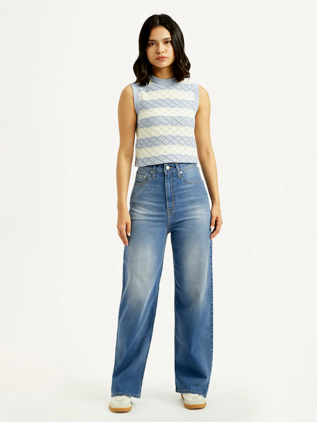 Women's Med Indigo Loose Fit High Rise Jeans