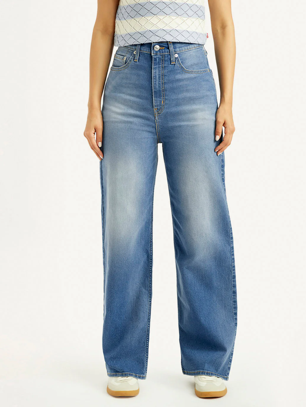 Women's Med Indigo Loose Fit High Rise Jeans - Image 2