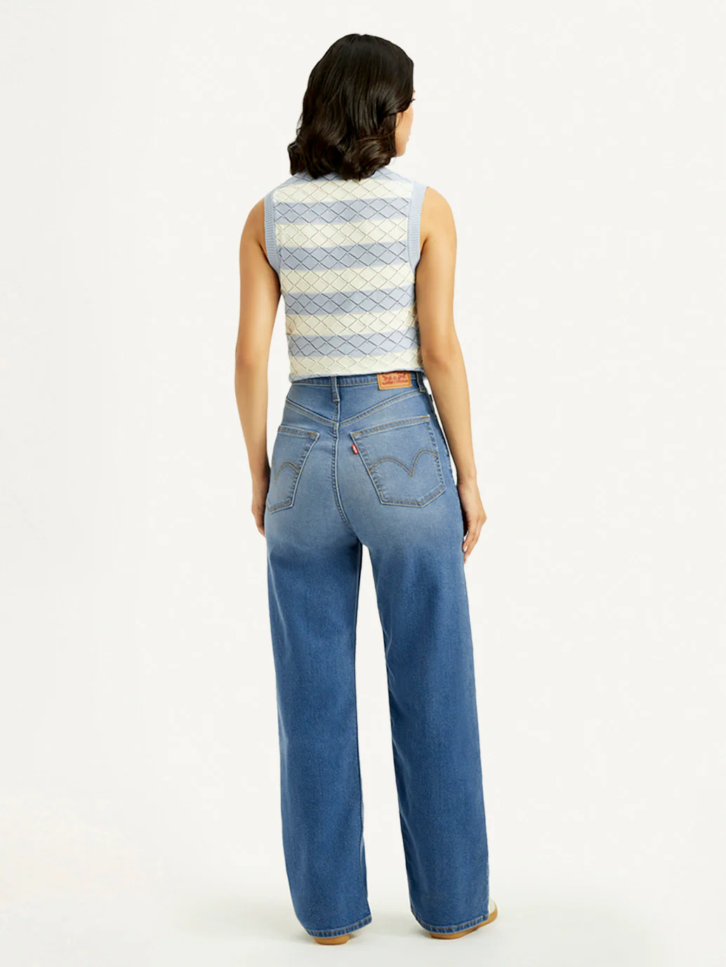 Women's Med Indigo Loose Fit High Rise Jeans - Image 3