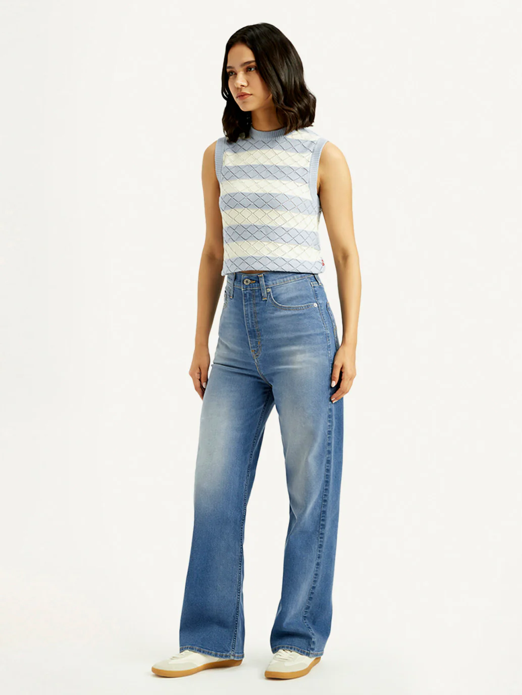 Women's Med Indigo Loose Fit High Rise Jeans - Image 7